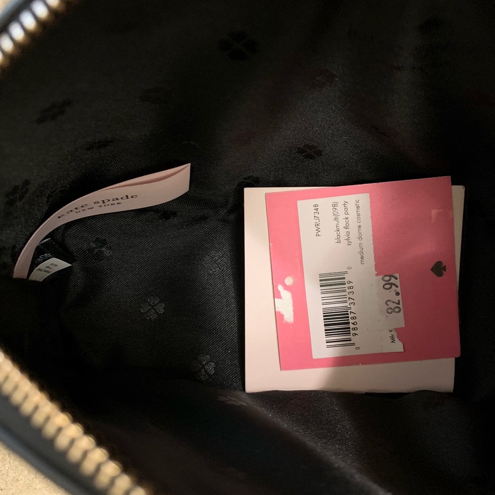 KATE SPADE MEDIUM DOME COSMETIC FLOCK PARTY BLACK - Picture 6 of 6